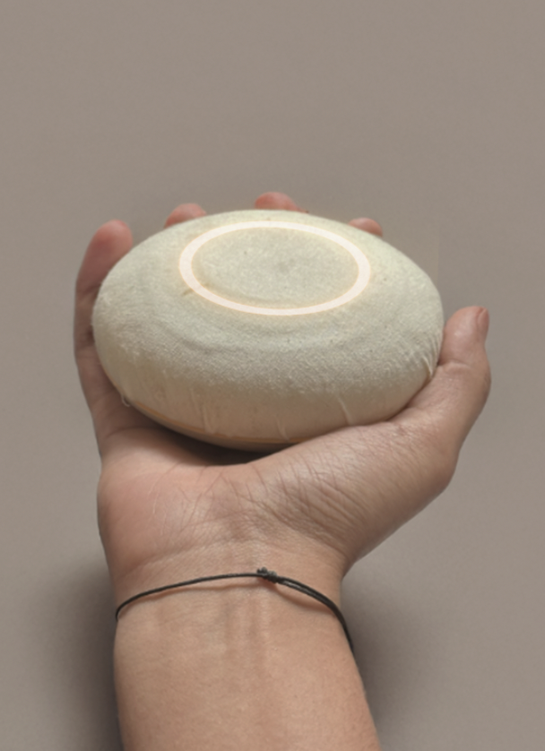 Hand holding the Omnihealth diagnostic puck